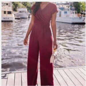 NWT Gal Meets Glam Women's 4 Maroon Delaney Crossover Wrap Jumpsuit Pantsuit